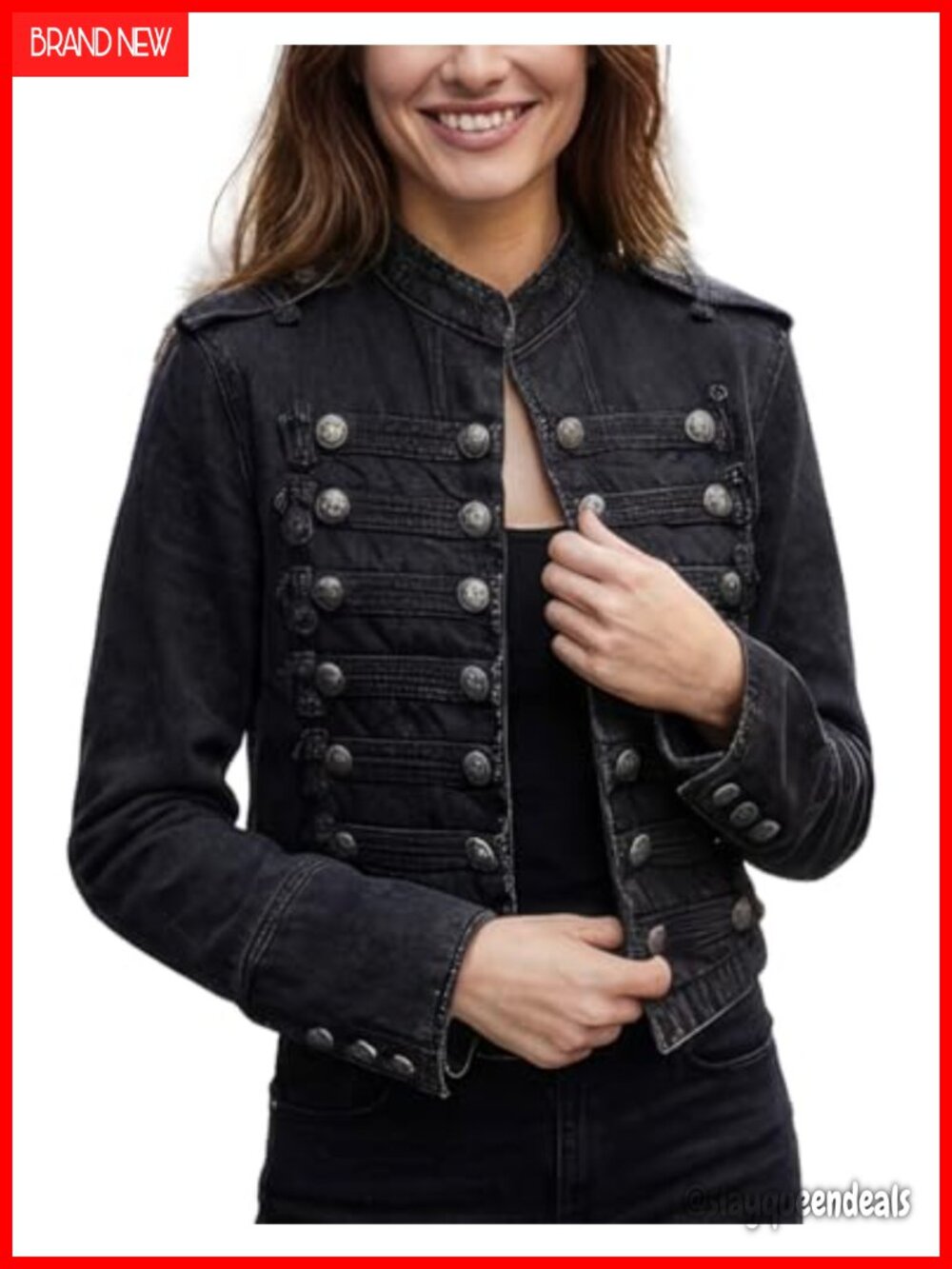 Women's Military Denim Jacket Steampunk Jean Jacket Stand Collar Vintage Gothic